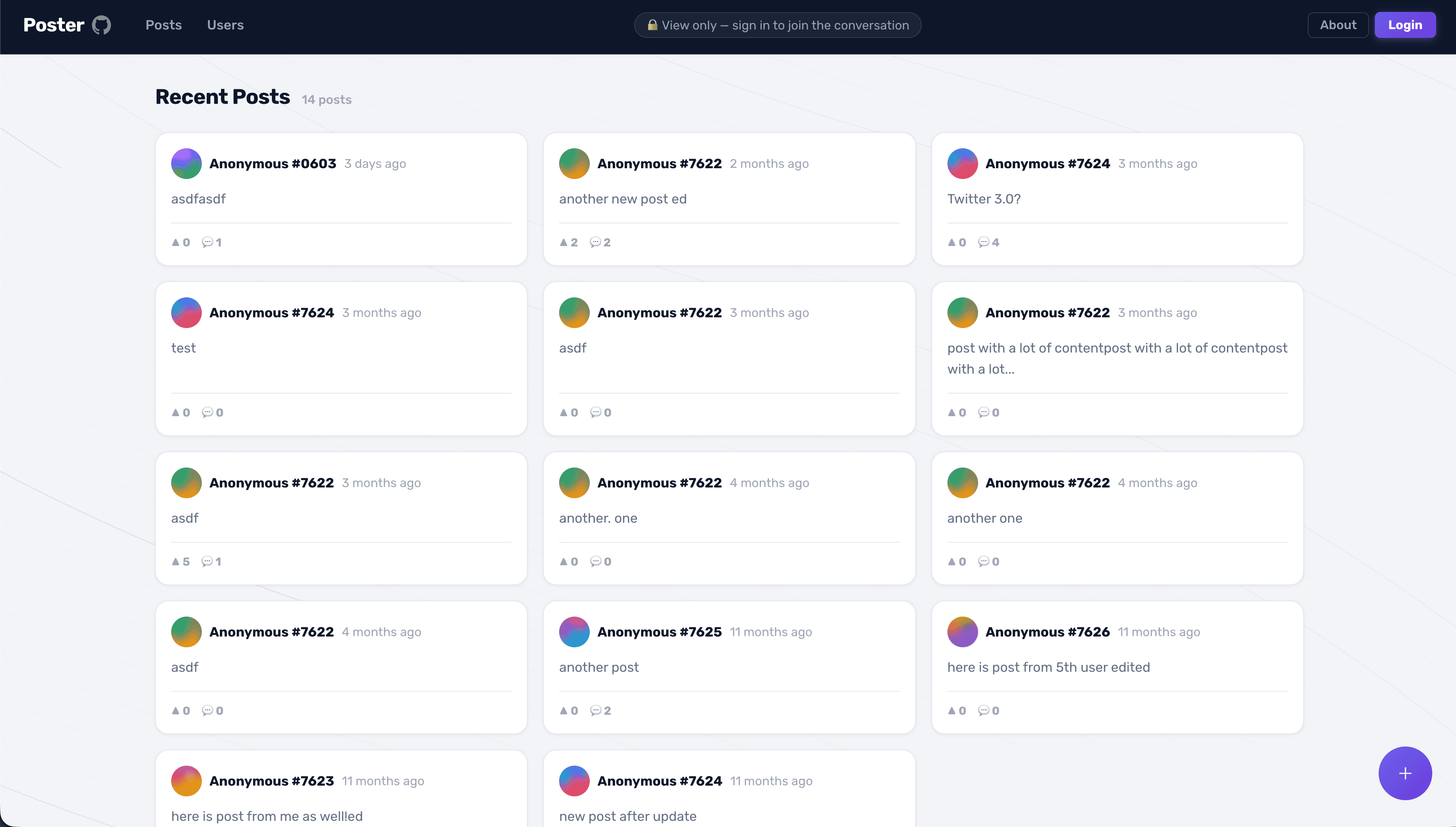 Poster — community feed app authenticated via MTAS